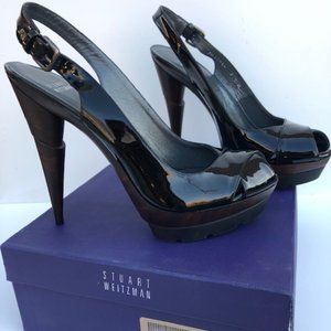 Stuart Weitzman Black Sling Back Peep Toe Heels